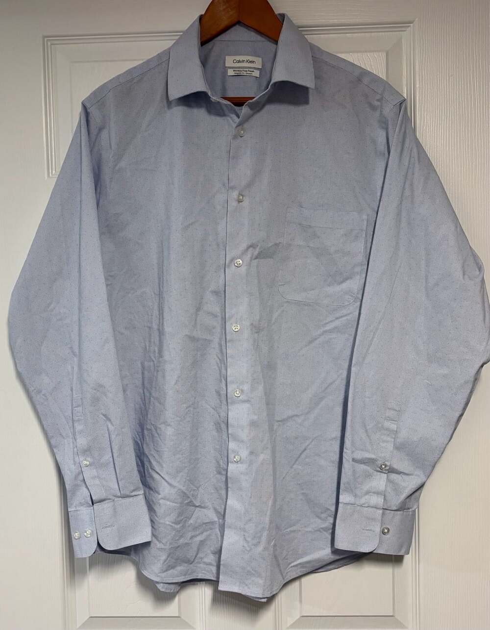 Calvin Klein Wrinkle Free Fresh Regular Fit Dress Shirt Size 16-16.5 34/35 Blue